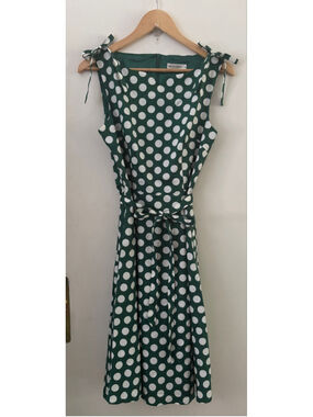 Rockabilly pinup girl retro green polka dot circle skrt slvlss drss SZ M retro